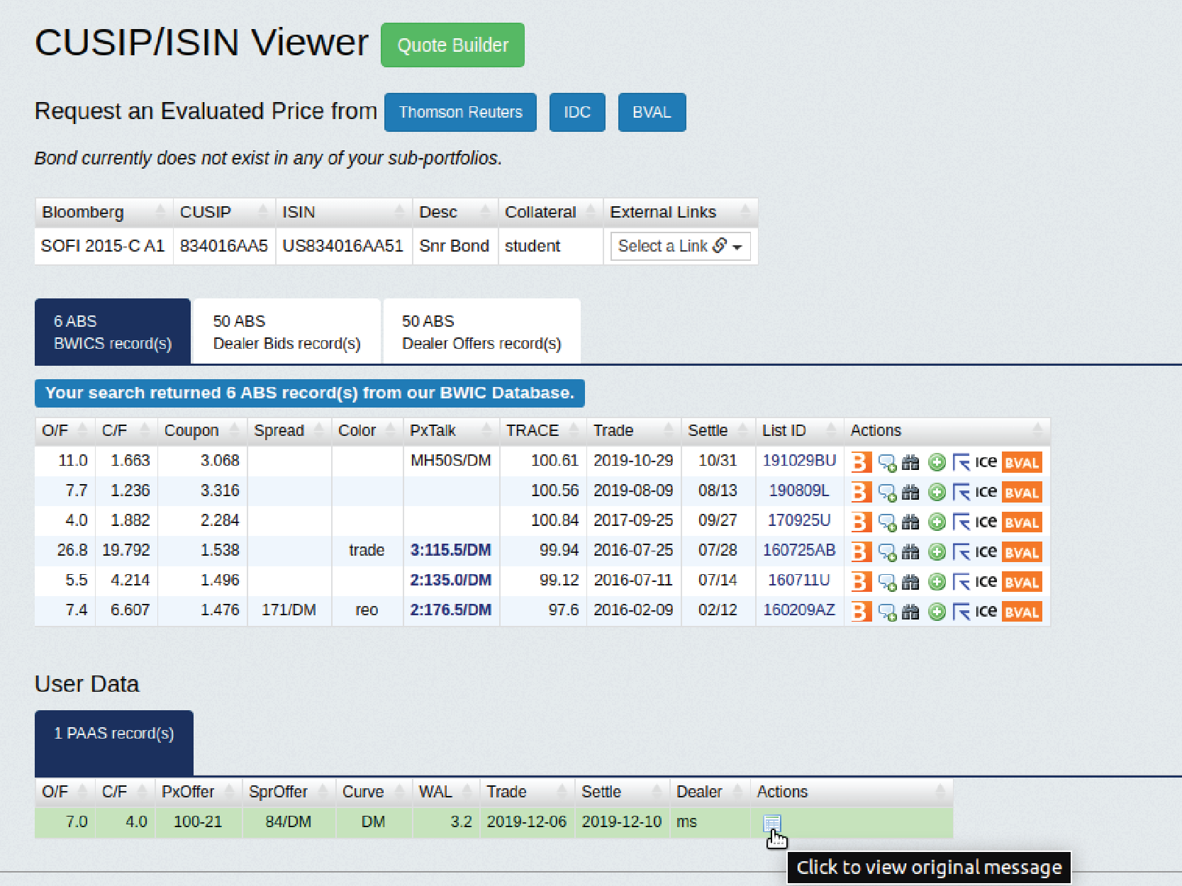 User Data PAAS Record
