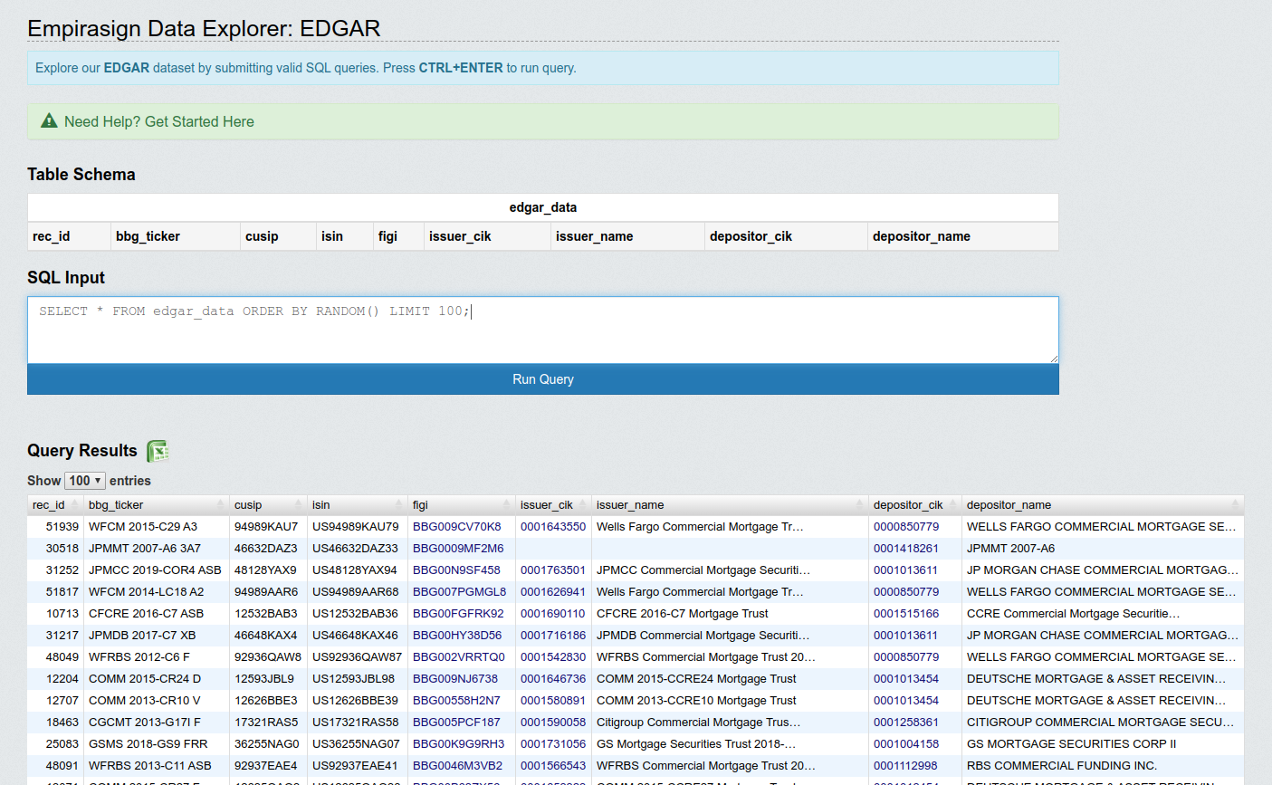 EDGAR SQL Explorer