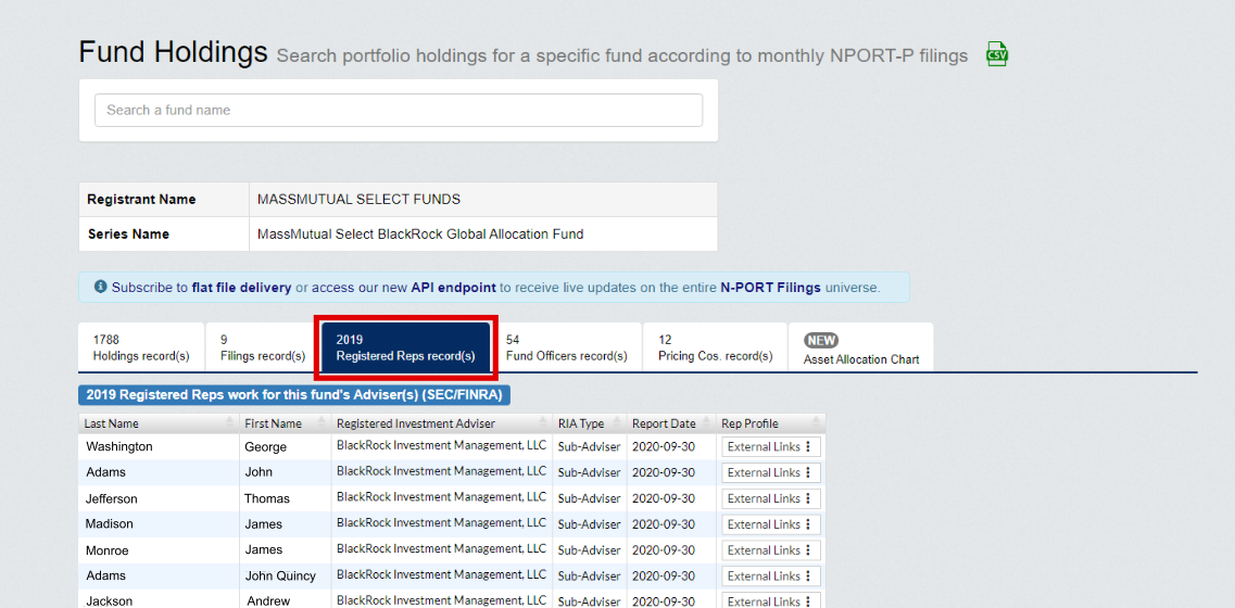 Registered Reps in Fund Search Results