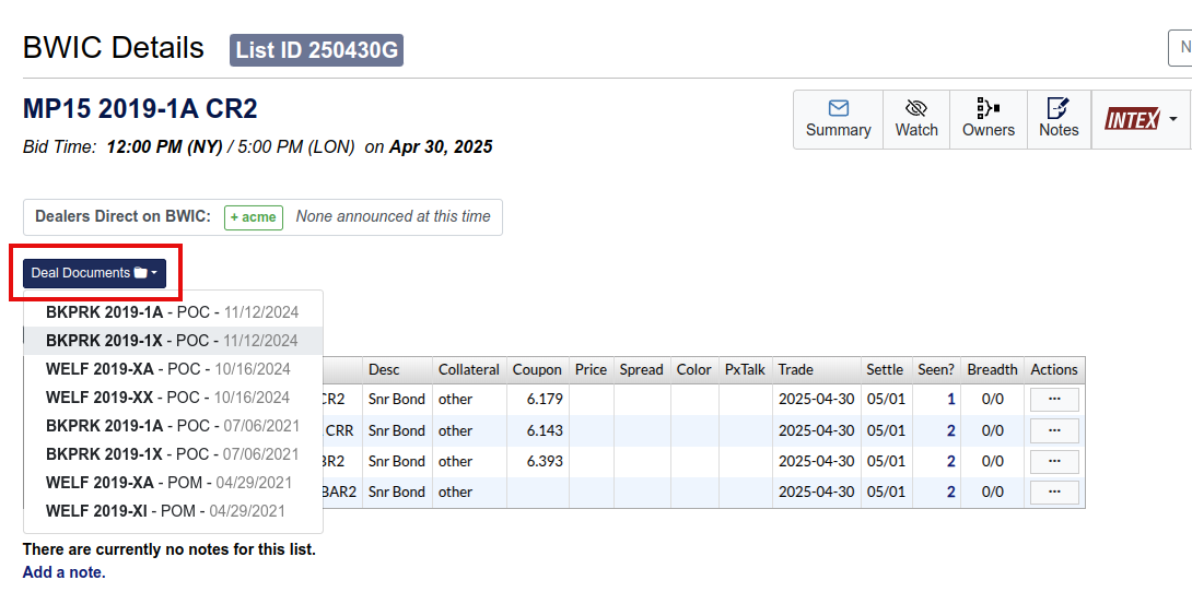 BWIC with Associated Deal Documents #250430G